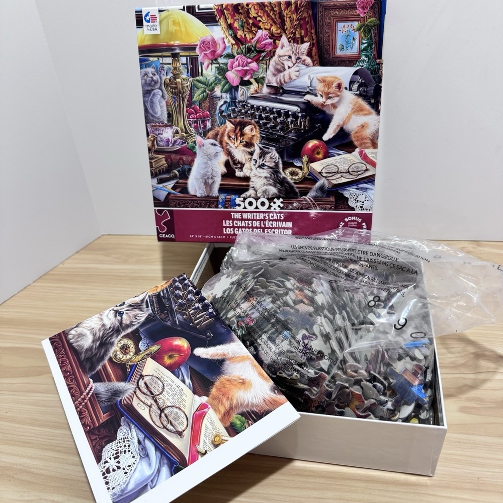 Ceaco "THE WRITER'S CATS" 500 Piece Puzzle, Ages 12+ NEW 24" x 18" Made In USA